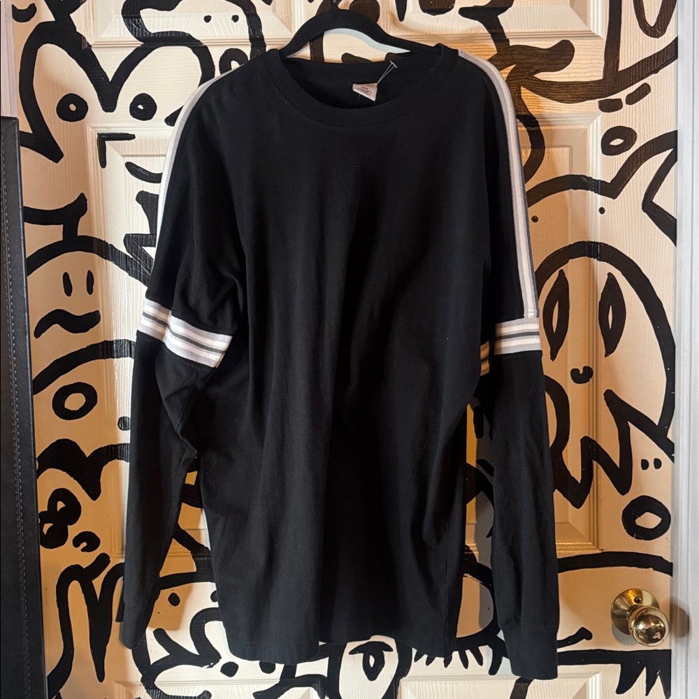 y2k inspired Urban Outfitters Black Long Sleeve Shirt with White Stripes xl